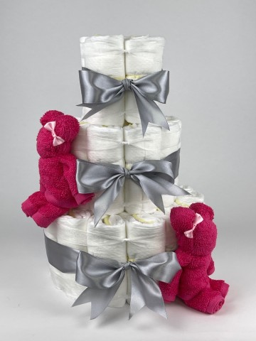 Chouette chouette luiertaart beren fuchsia roze   grijs