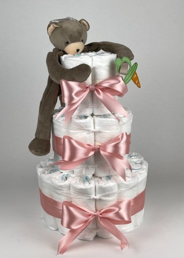 Chouette chouette luiertaart bunnies by the bay speenknuffel beer cubby donker poeder roze