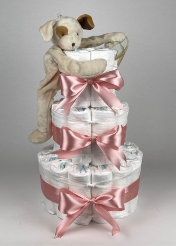 Chouette chouette luiertaart bunnies by the bay speenknuffel hond donker poeder roze