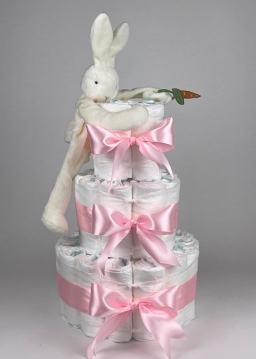 Chouette chouette luiertaart bunnies by the bay speenknuffel konijn wit   roze
