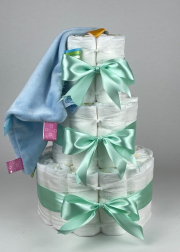 Chouette chouette luiertaart funnies knuffeldoek labels blauw   groen