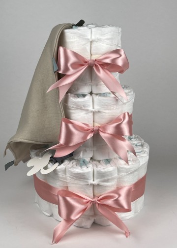 Chouette chouette luiertaart funnies knuffeldoek labels cream   donker poeder roze