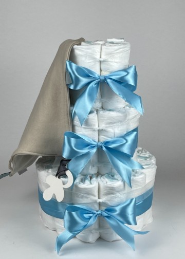 Chouette chouette luiertaart funnies knuffeldoek labels cream   hemels blauw