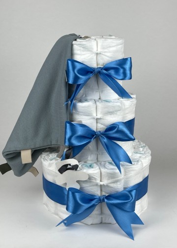 Chouette chouette luiertaart funnies knuffeldoek labels grey blue   diep blauw