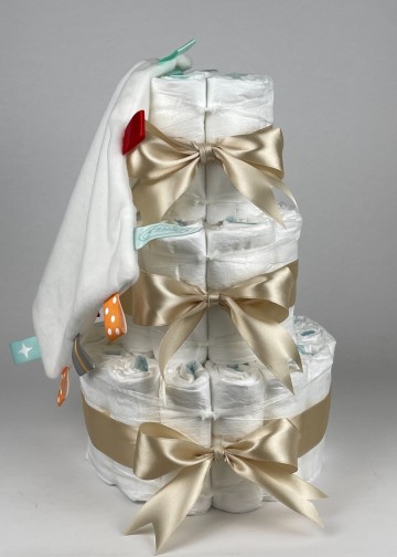 Chouette chouette luiertaart funnies knuffeldoek labels wit   beige