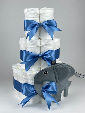 Chouette chouette luiertaart funnies knuffeldoek olifant ollie grey blue   diep blauw