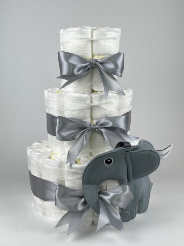 Chouette chouette luiertaart funnies knuffeldoek olifant ollie grey blue   grijs