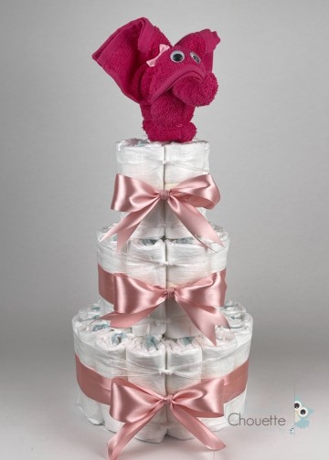 Chouette chouette luiertaart olifant fuchsia roze   donker poeder roze