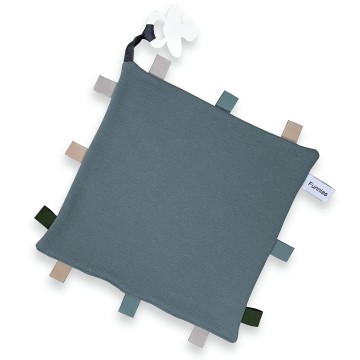 Kraamcadeau knuffeldoekje labeldoekje speen grey blue 0