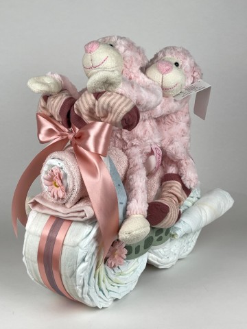 Luiermotor aap tweeling roze 0002 1