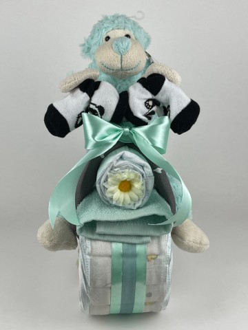 Luiermotor funnies knuffel aap groen 0017 3