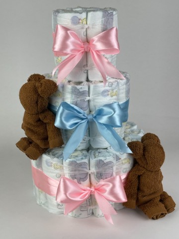 Luiertaart beren clay bruin   roze   blauw   2