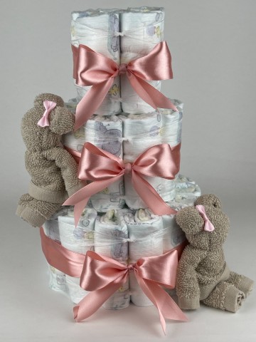 Luiertaart beren cream beige   donker poeder roze   2