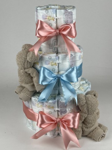 Luiertaart beren cream beige   donker poeder roze   blauw   2