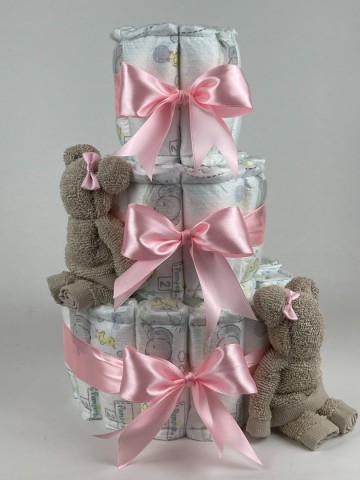 Luiertaart beren cream beige   roze   2