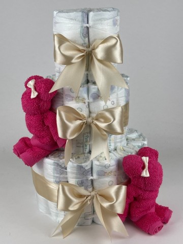 Luiertaart beren fuchsia roze   beige   2