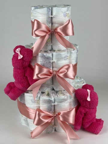 Luiertaart beren fuchsia roze   donker poeder roze   2