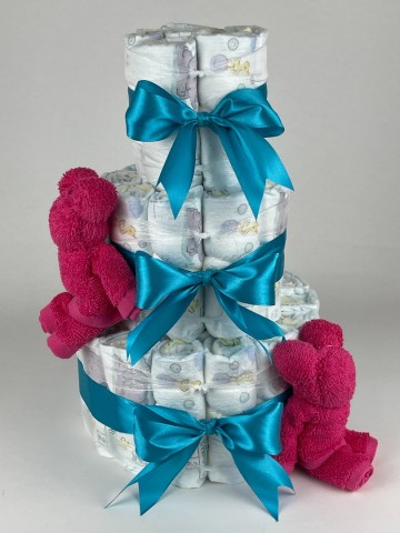 Luiertaart beren fuchsia roze   petrol   2