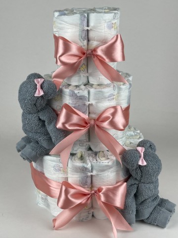 Luiertaart beren grey blue   donker poeder roze   2