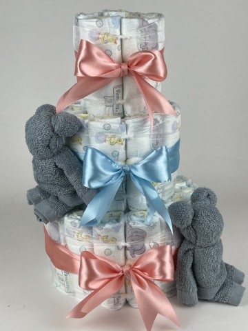 Luiertaart beren grey blue   donker poeder roze   blauw   2