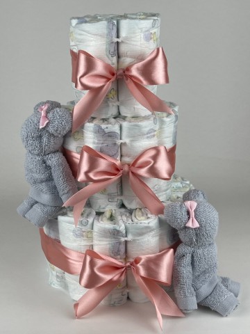 Luiertaart beren grijs   donker poeder roze   2