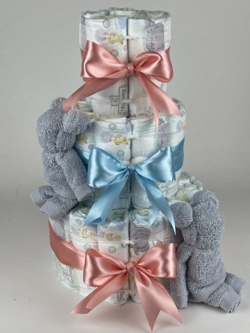 Luiertaart beren grijs   donker poeder roze   blauw   2