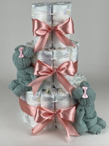 Luiertaart beren stone groen   donker poeder roze   2