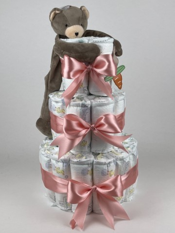 Luiertaart bunnies by the bay speenknuffel beer cubby donker poeder roze   2