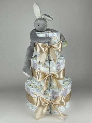 Luiertaart bunnies by the bay speenknuffel konijn grijs   beige   2