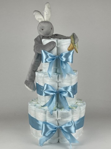 Luiertaart bunnies by the bay speenknuffel konijn grijs   blauw 2