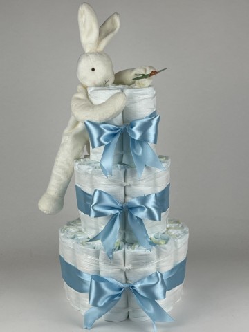 Luiertaart bunnies by the bay speenknuffel konijn wit   blauw 2