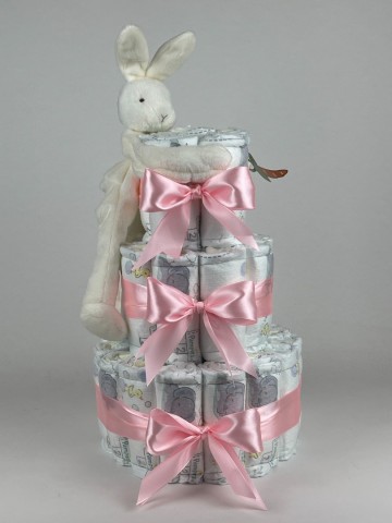 Luiertaart bunnies by the bay speenknuffel konijn wit   roze   2