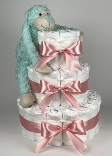 Luiertaart funnies knuffel aap groen   donker poeder roze