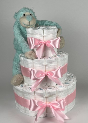 Luiertaart funnies knuffel aap groen   roze