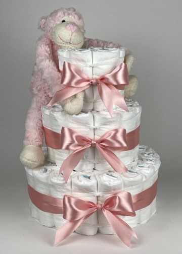 Luiertaart funnies knuffel aap roze   donker poeder roze