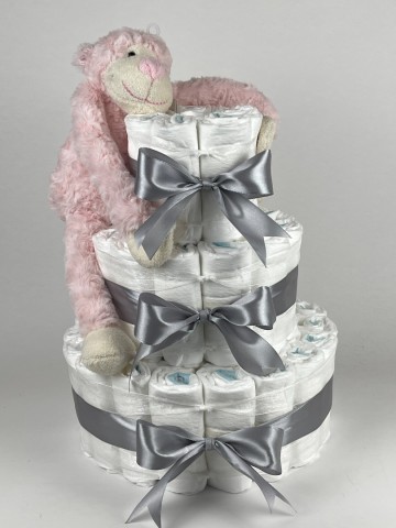 Luiertaart funnies knuffel aap roze   grijs