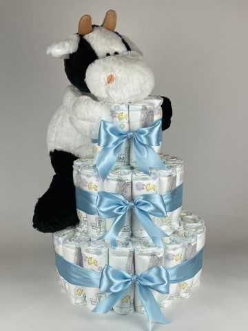 Luiertaart funnies knuffel koe blauw