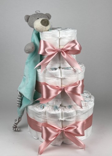 Luiertaart funnies knuffeldoek beer groen   donker poeder roze