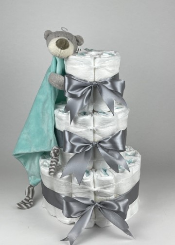 Luiertaart funnies knuffeldoek beer groen   grijs