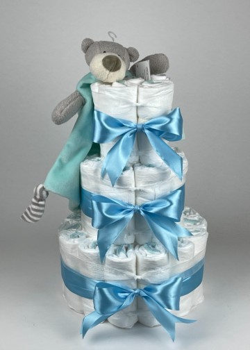 Luiertaart funnies knuffeldoek beer groen   hemels blauw