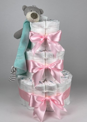 Luiertaart funnies knuffeldoek beer groen   roze