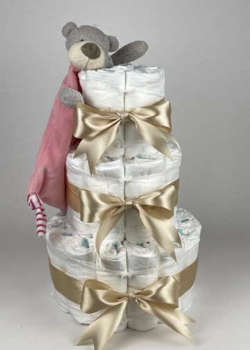 Luiertaart funnies knuffeldoek beer roze   beige