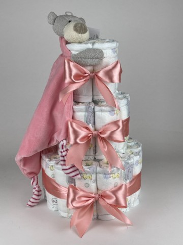 Luiertaart funnies knuffeldoek beer roze   donker poeder roze   2