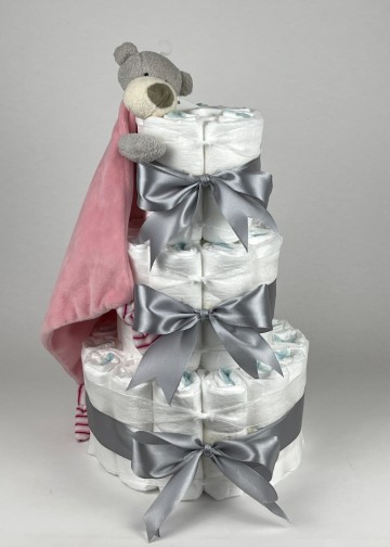 Luiertaart funnies knuffeldoek beer roze   grijs