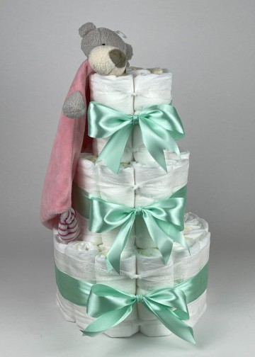 Luiertaart funnies knuffeldoek beer roze   groen