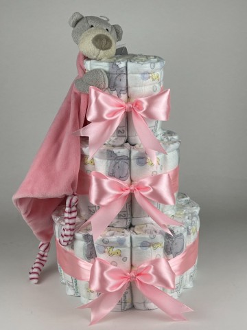 Luiertaart funnies knuffeldoek beer roze   roze   2