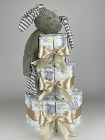 Luiertaart funnies knuffeldoek konijn knuf grijs   beige   2