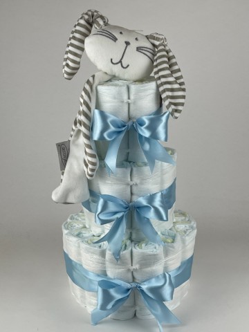 Luiertaart funnies knuffeldoek konijn knuf wit   blauw 2