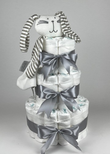 Luiertaart funnies knuffeldoek konijn knuf wit   grijs