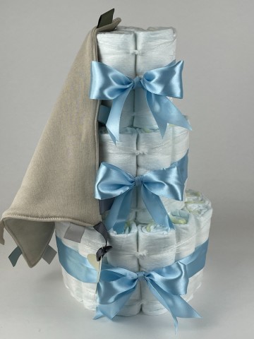 Luiertaart funnies knuffeldoek labels cream   blauw 2